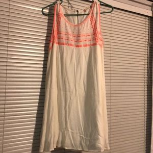 White and neon pink mini dress.